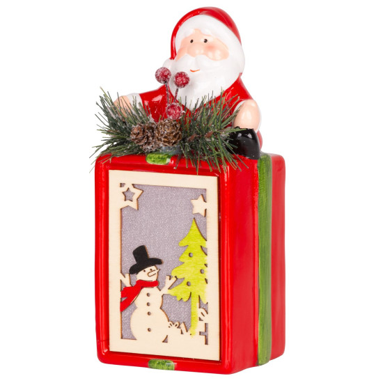 Decoration MagicHome Christmas, Gift with Santa, LED, terracotta, hanging, 9x8x17.7 cm