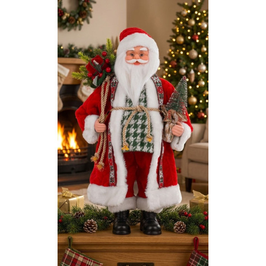 MagicHome Christmas decoration, Santa with a bag of gifts and a tree, ceramics, 46 cm MagicHome Christmas decoration, Santa with a bag of gifts and a tree, ceramics, 46 cm