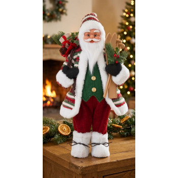 MagicHome Christmas decoration, Santa with skis, 46 cm