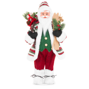MagicHome Christmas decoration, Santa with skis, 46 cm