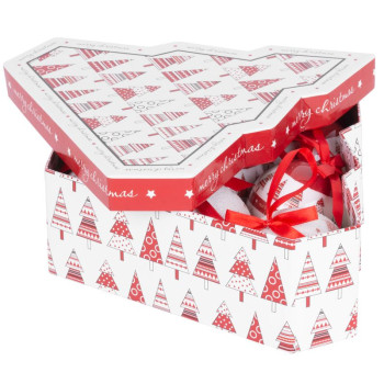 MagicHome Christmas balls, with trees, 6 pcs, 7.5 cm, red/white, for the Christmas tree