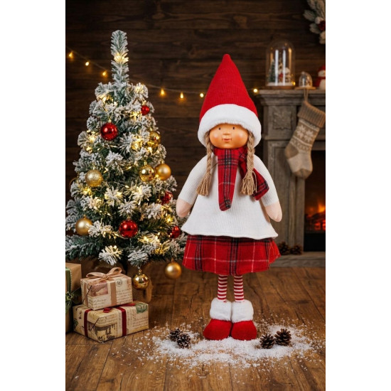 MagicHome Christmas figure, Little girl with a red scarf, fabric, red-white, 31x18x90 cm MagicHome Christmas figure, Little girl with a red scarf, fabric, red-white, 31x18x90 cm