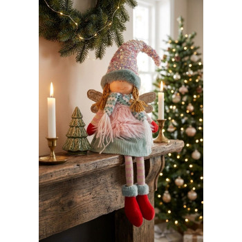 MagicHome Christmas figure, Angel with red shoes and long legs, fabric, pink-green, 16x10x71 cm MagicHome Christmas figure, Angel with red shoes and long legs, fabric, pink-green, 16x10x71 cm