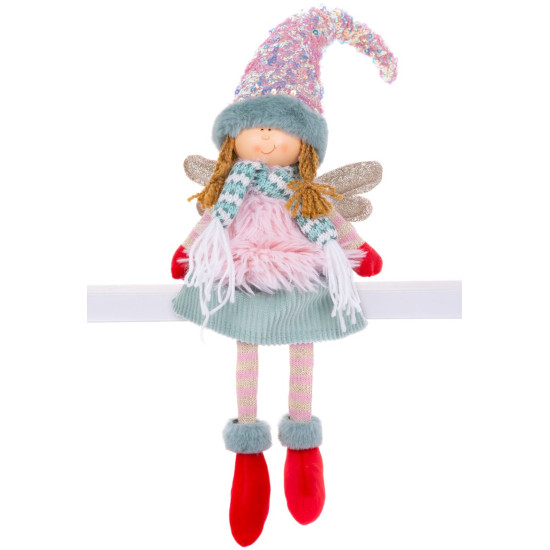 MagicHome Christmas figure, Angel with red shoes and long legs, fabric, pink-green, 16x10x71 cm MagicHome Christmas figure, Angel with red shoes and long legs, fabric, pink-green, 16x10x71 cm