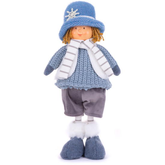 MagicHome Christmas figure, Boy with a blue hat, blue, fabric, 16x10x36 cm
