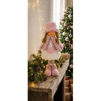 MagicHome Christmas figure, Little girl with a pink hat, pink, fabric, 16x10x36 cm MagicHome Christmas figure, Little girl with a pink hat, pink, fabric, 16x10x36 cm