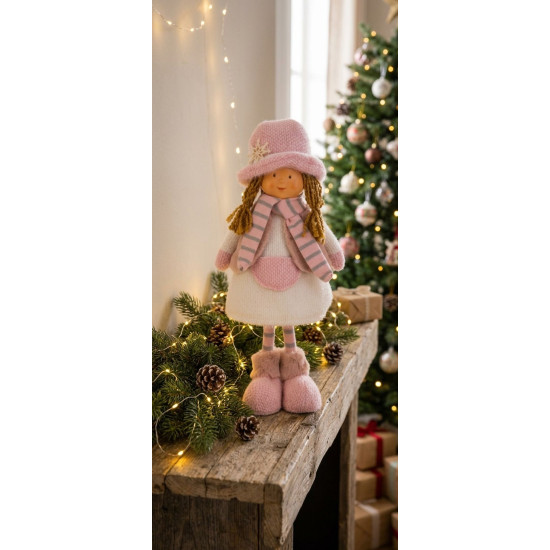 MagicHome Christmas figure, Little girl with a pink hat, pink, fabric, 16x10x36 cm MagicHome Christmas figure, Little girl with a pink hat, pink, fabric, 16x10x36 cm