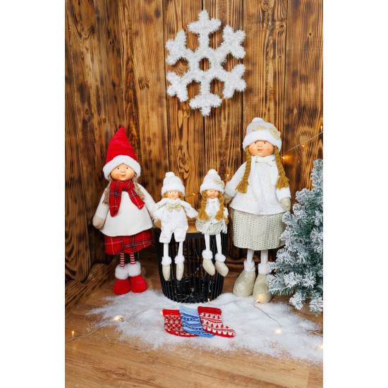 MagicHome Christmas figure, Little girl in a white hat with long legs, white-gold, fabric, 15x10x45 cm MagicHome Christmas figure, Little girl in a white hat with long legs, white-gold, fabric, 15x10x45 cm