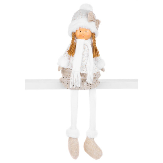 MagicHome Christmas figure, Little girl in a white hat with long legs, white-gold, fabric, 15x10x45 cm MagicHome Christmas figure, Little girl in a white hat with long legs, white-gold, fabric, 15x10x45 cm