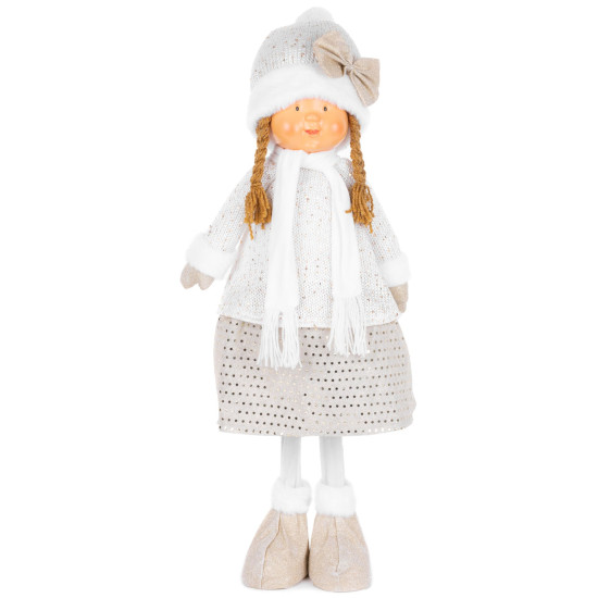 MagicHome Christmas figure, Little girl in a white hat, white-gold, fabric, 30x19x79 cm MagicHome Christmas figure, Little girl in a white hat, white-gold, fabric, 30x19x79 cm