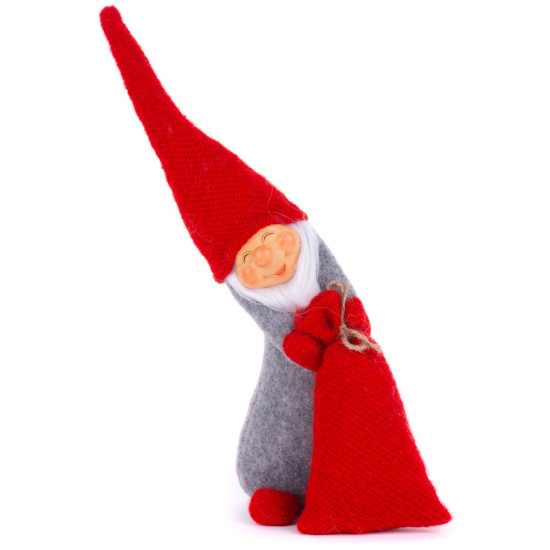 MagicHome Christmas figurine, Elf with a sack, red, fabric, 13x10x43 cm