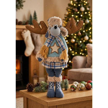 MagicHome Christmas figurine, Reindeer girl in a blue sweater, fabric, 24x18x55 cm MagicHome Christmas figurine, Reindeer girl in a blue sweater, fabric, 24x18x55 cm