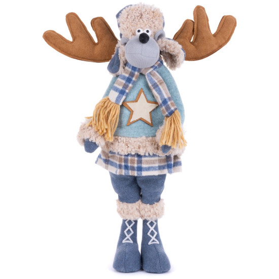 MagicHome Christmas figurine, Reindeer girl in a blue sweater, fabric, 24x18x55 cm MagicHome Christmas figurine, Reindeer girl in a blue sweater, fabric, 24x18x55 cm