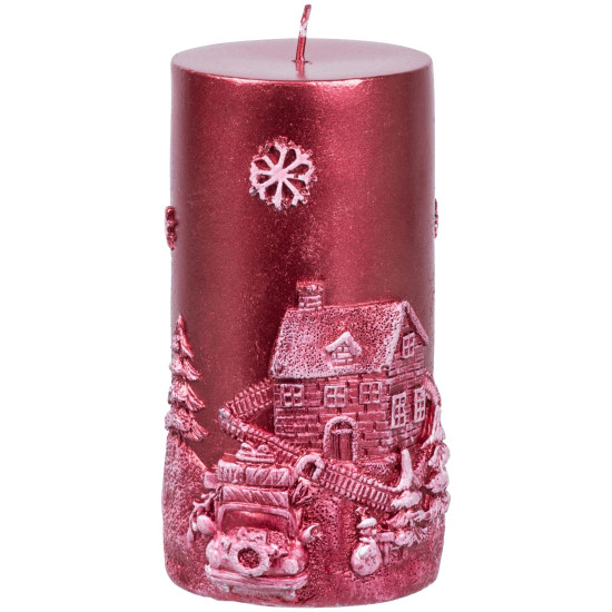 Рождественская свеча MаgiсHome, 7x12,5 см, красная, с декором, 27 часов. Рождественская свеча MаgiсHome, 7x12,5 см, красная, с декором, 27 часов.