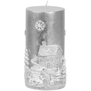 Jõuluküünal MagicHome, 7x12,5 cm, hõbedane, kaunistusega, 27 tundi