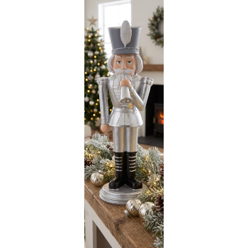 MagicHome Christmas decoration, Nutcracker with trumpet, silver, polyresin, 20x20x30 cm