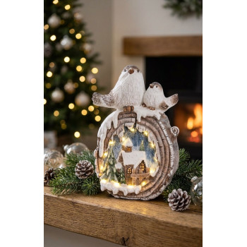Jõulukuju MagicHome, Linnud majadega, LED, keraamika, 33,3x16,5x47 cm Jõulukuju MagicHome, Linnud majadega, LED, keraamika, 33,3x16,5x47 cm