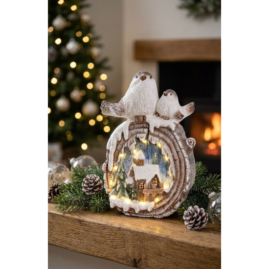 Jõulukuju MagicHome, Linnud majadega, LED, keraamika, 33,3x16,5x47 cm