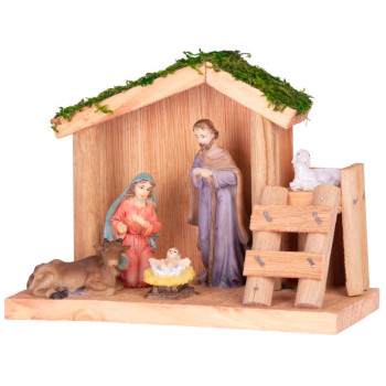 Decoration MagicHome Christmas, Bethlehem, wood, polyresin, 15 cm