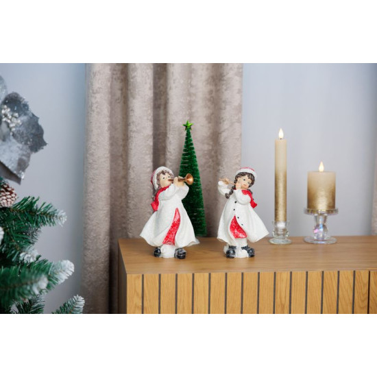 Decoration MagicHome Christmas, Little girl playing the trumpet, polyresin, 12x12x20 cm
