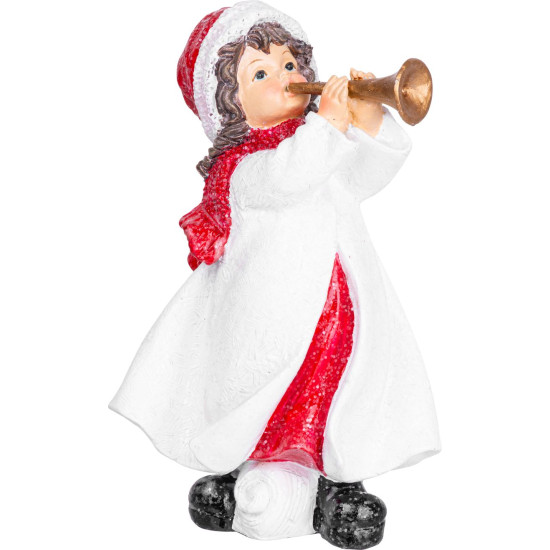 Decoration MagicHome Christmas, Little girl playing the trumpet, polyresin, 12x12x20 cm