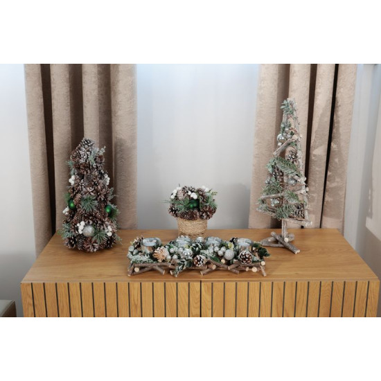 Ikebana MagicHome Christmas, natural, with green balls, 19x19 cm Ikebana MagicHome Christmas, natural, with green balls, 19x19 cm