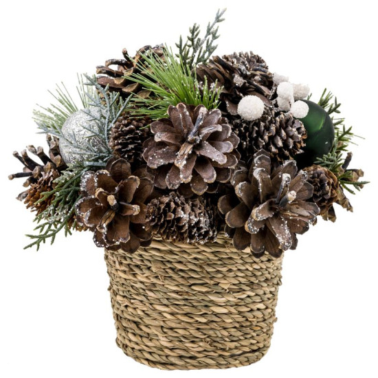 Ikebana MagicHome Christmas, natural, with green balls, 19x19 cm Ikebana MagicHome Christmas, natural, with green balls, 19x19 cm