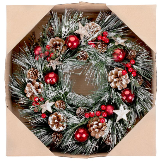 MagicHome Christmas wreath, natural, hanging, with bristles and stars, 39 cm MagicHome Christmas wreath, natural, hanging, with bristles and stars, 39 cm