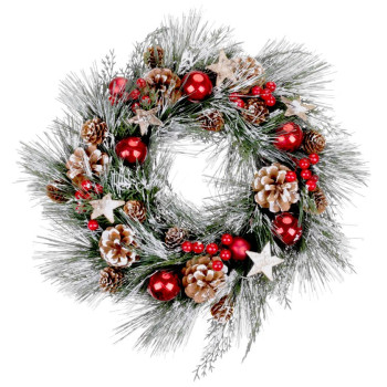 MagicHome Christmas wreath, natural, hanging, with bristles and stars, 39 cm
