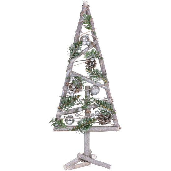 MagicHome Christmas tree, wooden, with silver balls, 20x3x47 cm