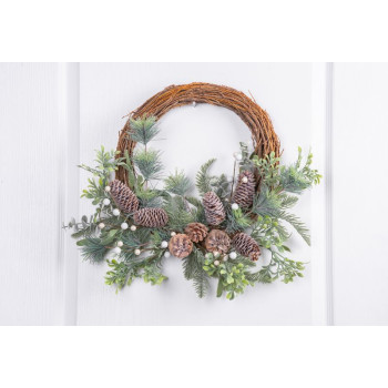 MagicHome Christmas wreath, wicker, with natural twigs, 48x41x11 cm
