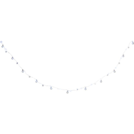 MagicHome Christmas Ball chain, 20x LED cold white, with balls and flakes, silver, 2xAA, simple lighting, lighting, L-1.9 m