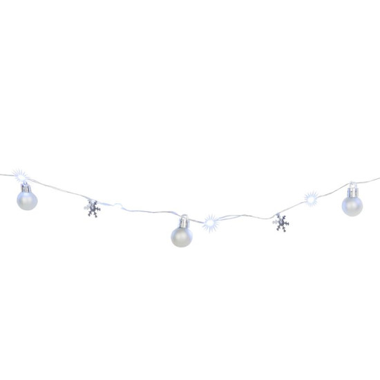MagicHome Christmas Ball chain, 20x LED cold white, with balls and flakes, silver, 2xAA, simple lighting, lighting, L-1.9 m
