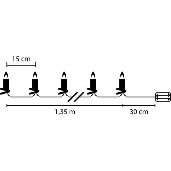 MagicHome jõuluküünal, klambriga, kett, 10x LED, 2xAA, 10 tk, taimer, 1,5x9 cm