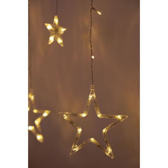 LED гирлянда для штор MagicHome Christmas, 138x LED, теплый белый, со звездами, 230В, 8 функций, освещение, L-220x60/90 см