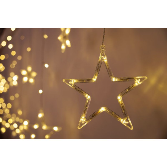 LED гирлянда для штор MagicHome Christmas, 138x LED, теплый белый, со звездами, 230В, 8 функций, освещение, L-220x60/90 см