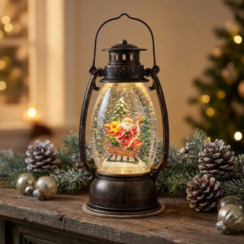 Фонарь MagicHome Christmas Retro, светодиодный, с Дедом Морозом, с блестками, черный, 3хАА, пластик, 13х11х24/35 см