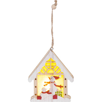 Jõulukaunistus MagicHome, Lumememm majas, LED, rippuv, 9,2x3x10,4 cm