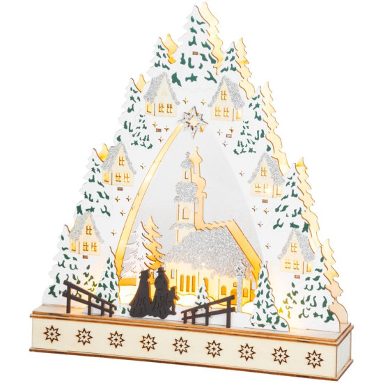 Decoration MagicHome Christmas, Village with Church, LED, MDF, 30x7x33.5 cm, 2x AAA