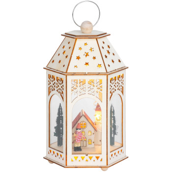 MagicHome jõululatern, puidust küla, 9x LED, soe valge, 16,5x14x30 cm