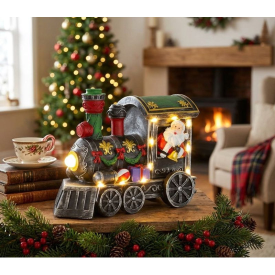 MagicHome Christmas decoration, Christmas locomotive with Santa, LED, 3xAA, interior