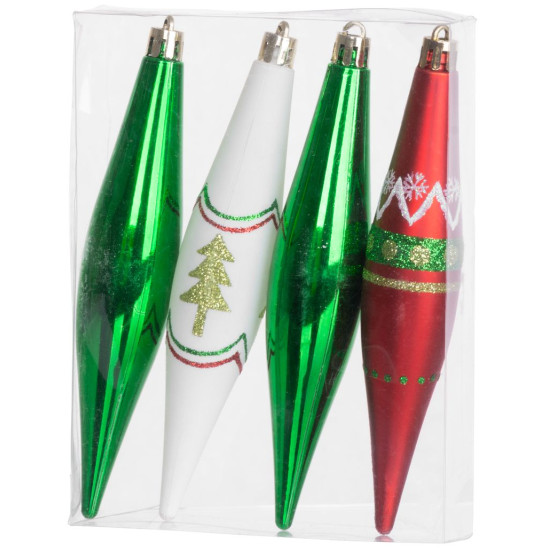 MagicHome Christmas ornament, pack. 4 pcs, red-green, with decoration, for the Christmas tree, 3x15 cm