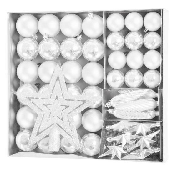 MagicHome Christmas balls, set, 50 pcs, 4-5 cm, white, star, garland, cone, for the Christmas tree MagicHome Christmas balls, set, 50 pcs, 4-5 cm, white, star, garland, cone, for the Christmas tree