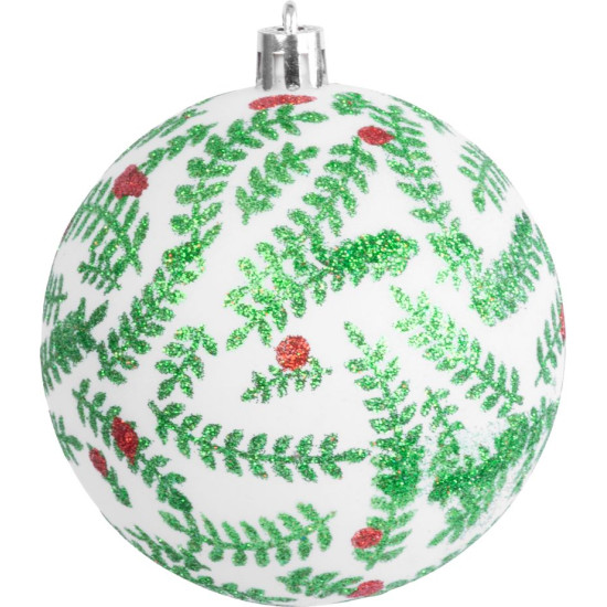MagicHome Christmas balls, 6 pcs, white with sparkling ornament, matte, with decoration, for Christmas tree, 8 cm MagicHome Christmas balls, 6 pcs, white with sparkling ornament, matte, with decoration, for Christmas tree, 8 cm