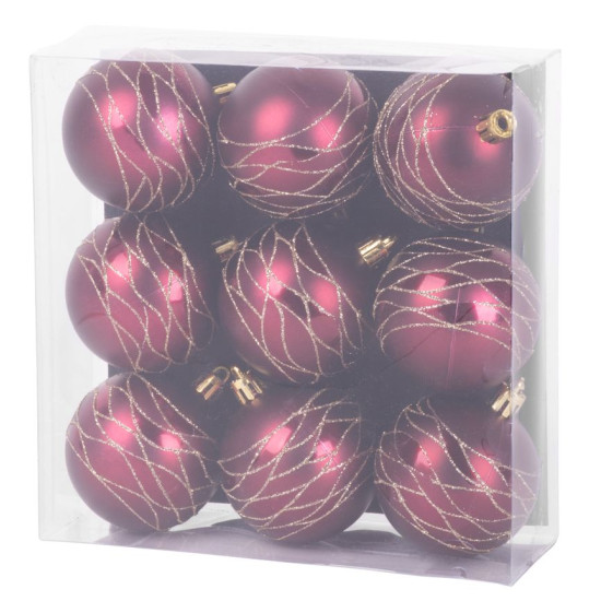 Jõulupallid MagicHome, Burgundia, matt, kaunistusega, kuusele, 6 cm, 9 tk Jõulupallid MagicHome, Burgundia, matt, kaunistusega, kuusele, 6 cm, 9 tk