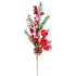 MagicHome Christmas twig, with berries and cone, red, snowy, 32 cm