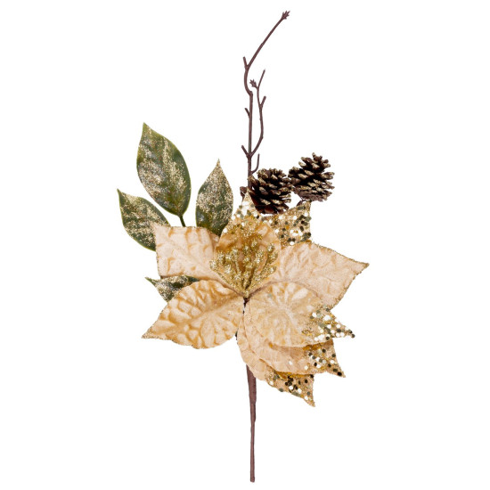 Twig MagicHome Christmas, with poinsettia flower, gold, 34 cm Twig MagicHome Christmas, with poinsettia flower, gold, 34 cm