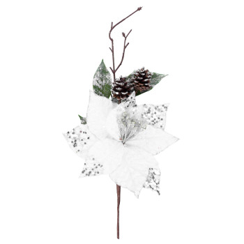 Twig MagicHome Christmas, with poinsettia flower, white, 34 cm Twig MagicHome Christmas, with poinsettia flower, white, 34 cm
