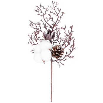 MagicHome Christmas twig, with cotton and cone, 30 cm MagicHome Christmas twig, with cotton and cone, 30 cm