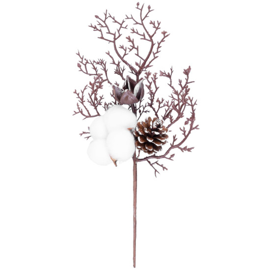 MagicHome Christmas twig, with cotton and cone, 30 cm